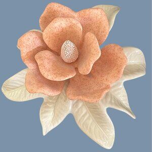 Jamar Mallory SIGNED Ceramic Art Floral Sculpture Peach Cream Magnolia Flower